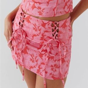 Peppermayo Exclusive - Take A Sip Tie Mini Skirt - Cherry Blossom